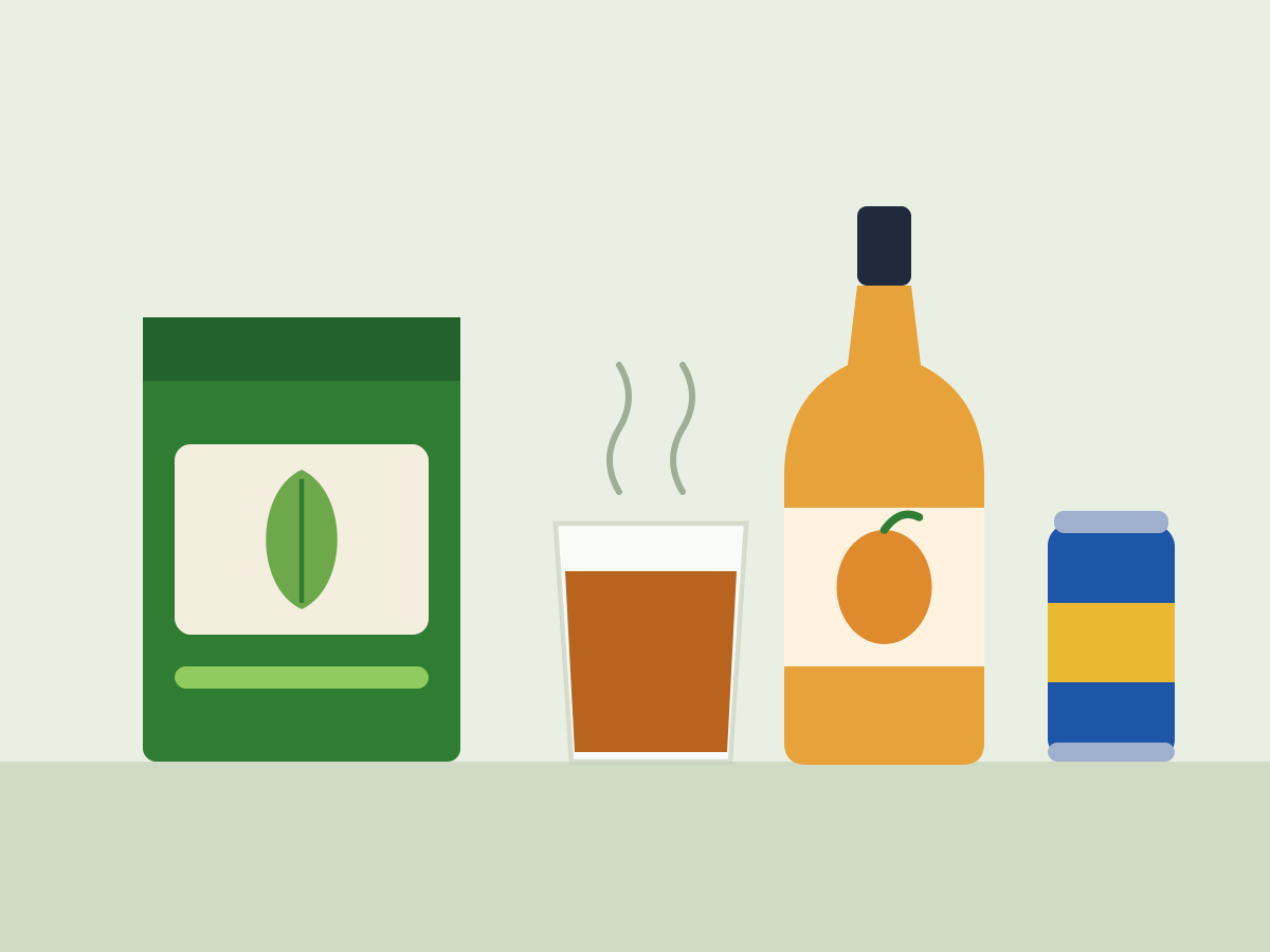 Tea, juice and canned drinks